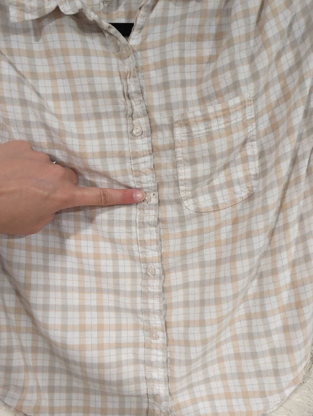 Japna White And Orange Check Plaid Short-Sleeve Button-Up Top - Women's Medium